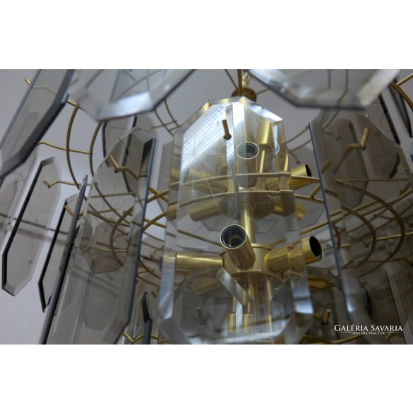 "Amerikai" nyolcszögletű füstszínű metszett üveglap Szarvasi akasztós üveglapos lámpákhoz