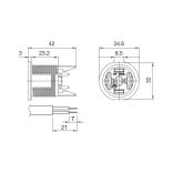 E-14 Foglalat sapka talpas, külső menetes rögzítéssel, beépített tehermentesítővel egyrészes foglalatokhoz. 
