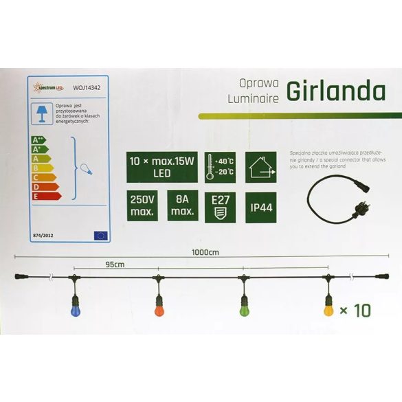 Kültéri Fényfüzér "GIRLANDA" 10 méter 10 X E27